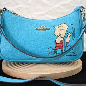 Coach X Peanuts Teri Shoulder/Crossbody Bag With Linus in Leather/Blue CBM31 NWT